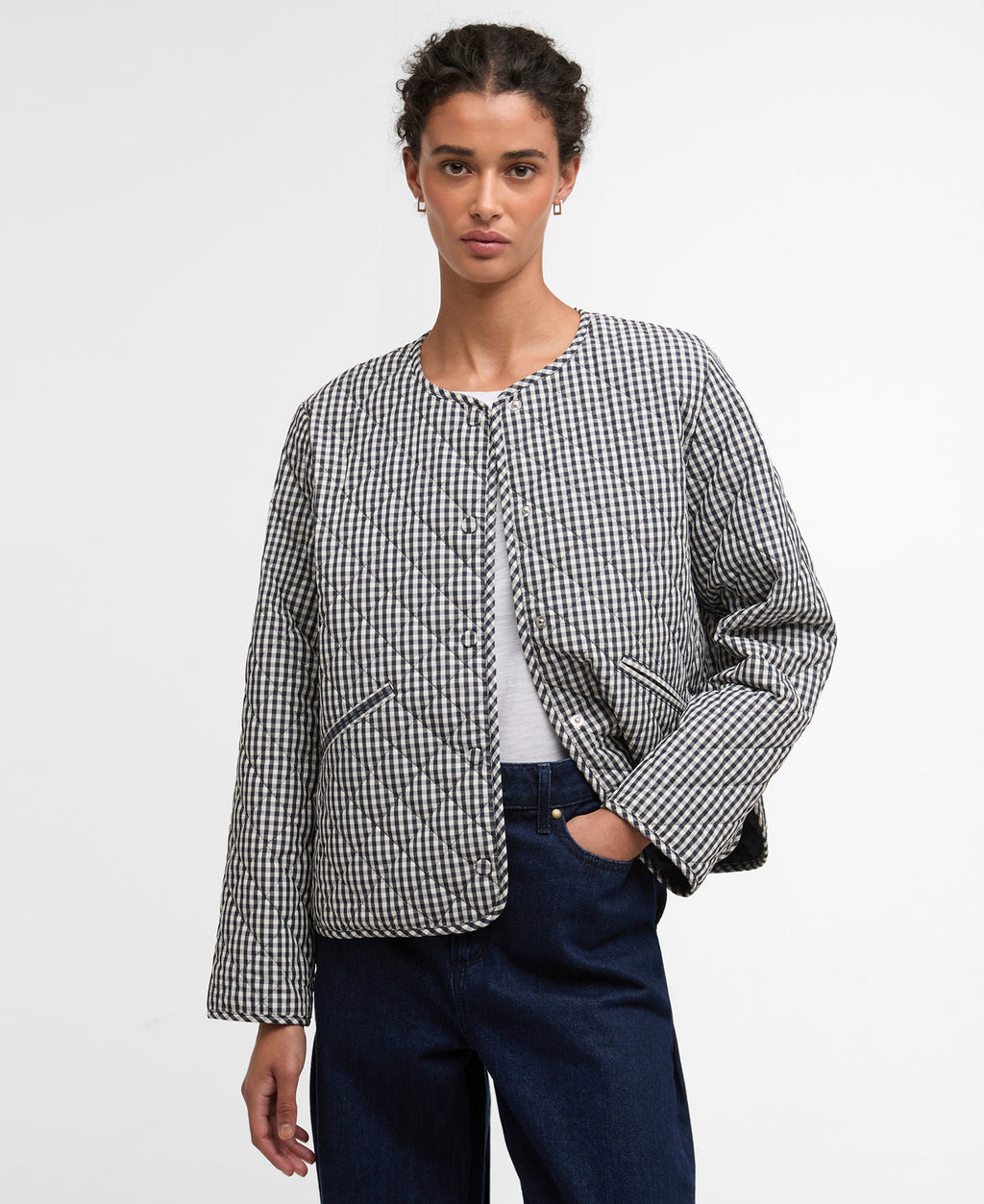 Barbour Cashel Check Collarless Quilted Jacket