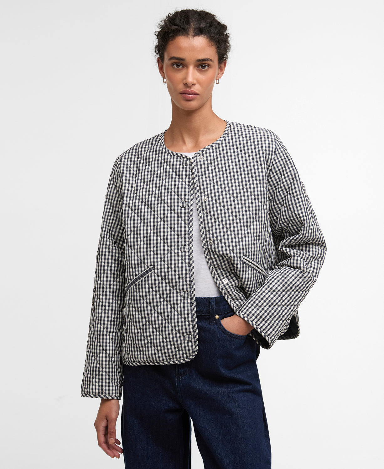 Barbour Cashel Check Collarless Quilted Jacket