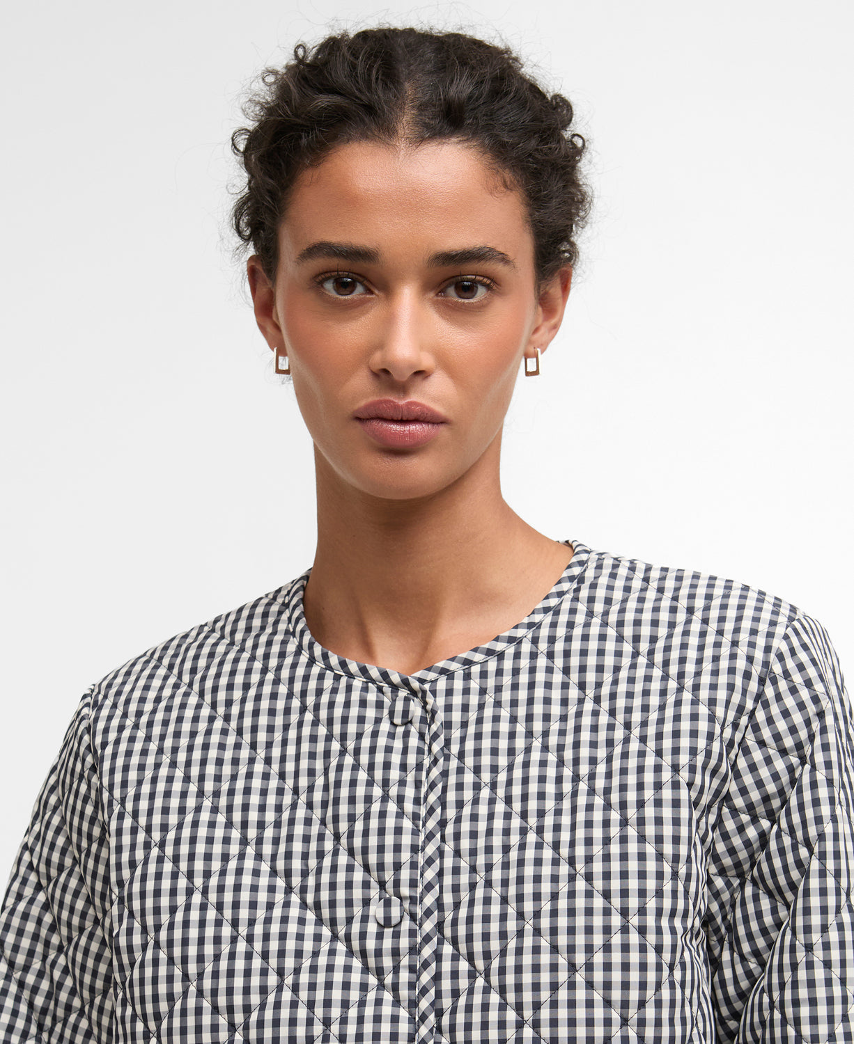 Barbour Cashel Check Collarless Quilted Jacket