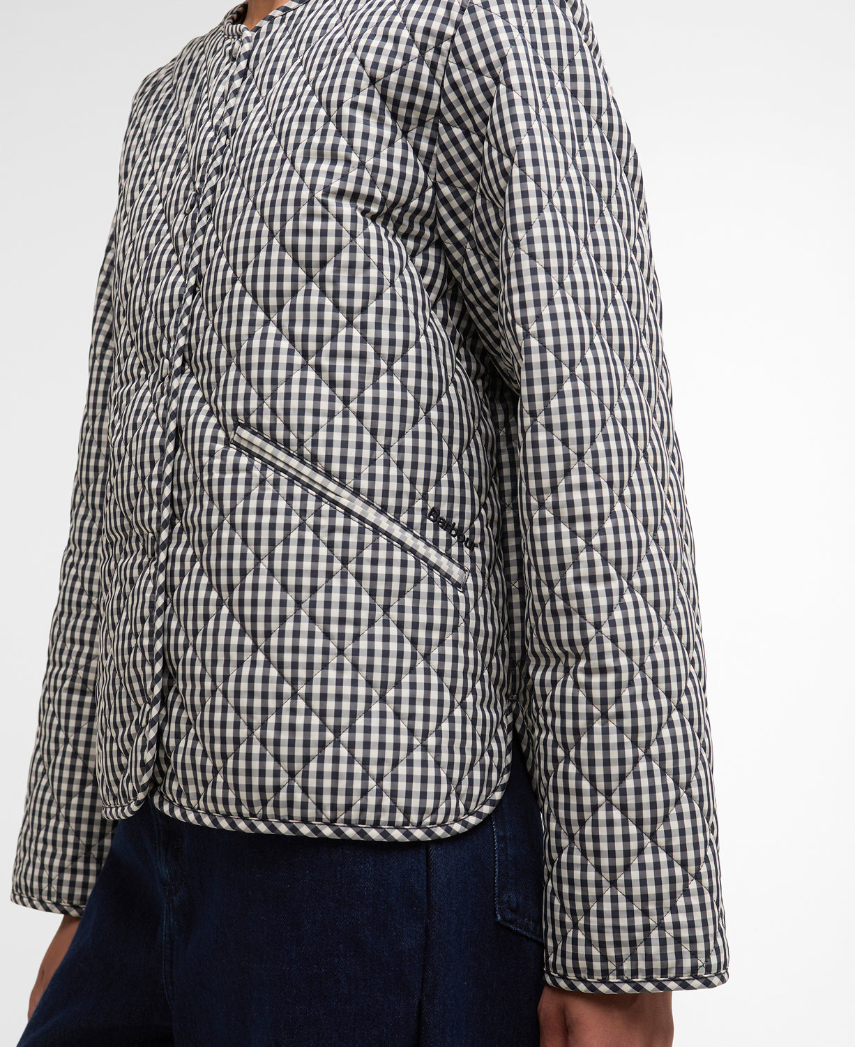 Barbour Cashel Check Collarless Quilted Jacket